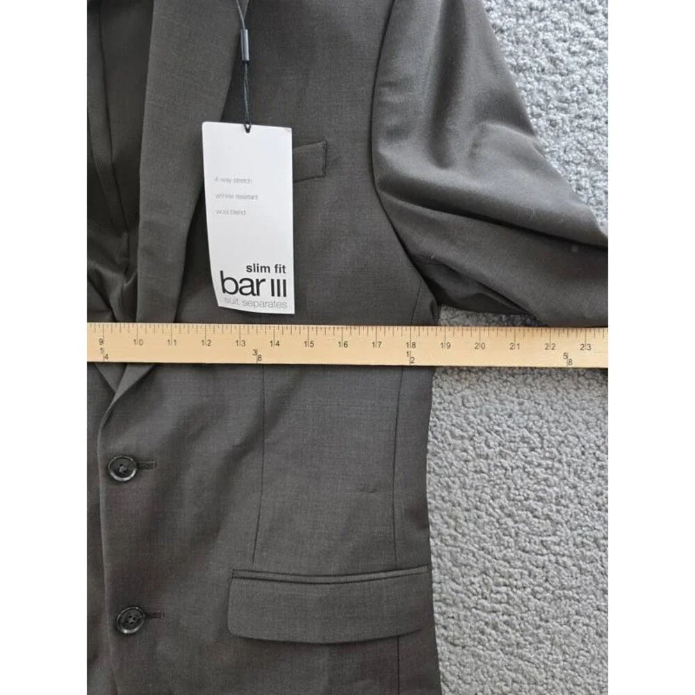Bar III Slim-Fit Wool-Blend Suit Separate Jacket Men's 38R Brown Button Closure